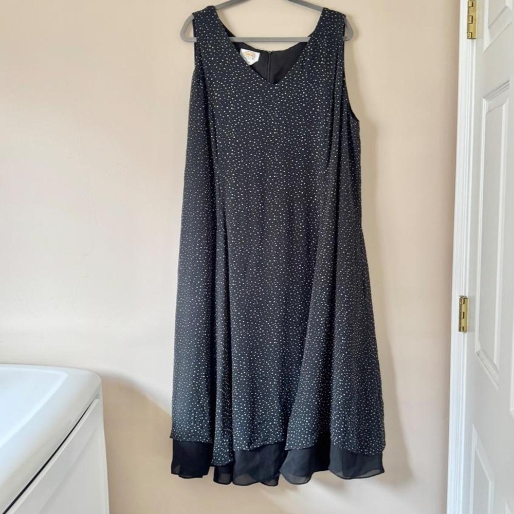 90s Silk Black Polka Dot Maxi Dress 22W / 2X Talbots Tank Sleeveless plus size